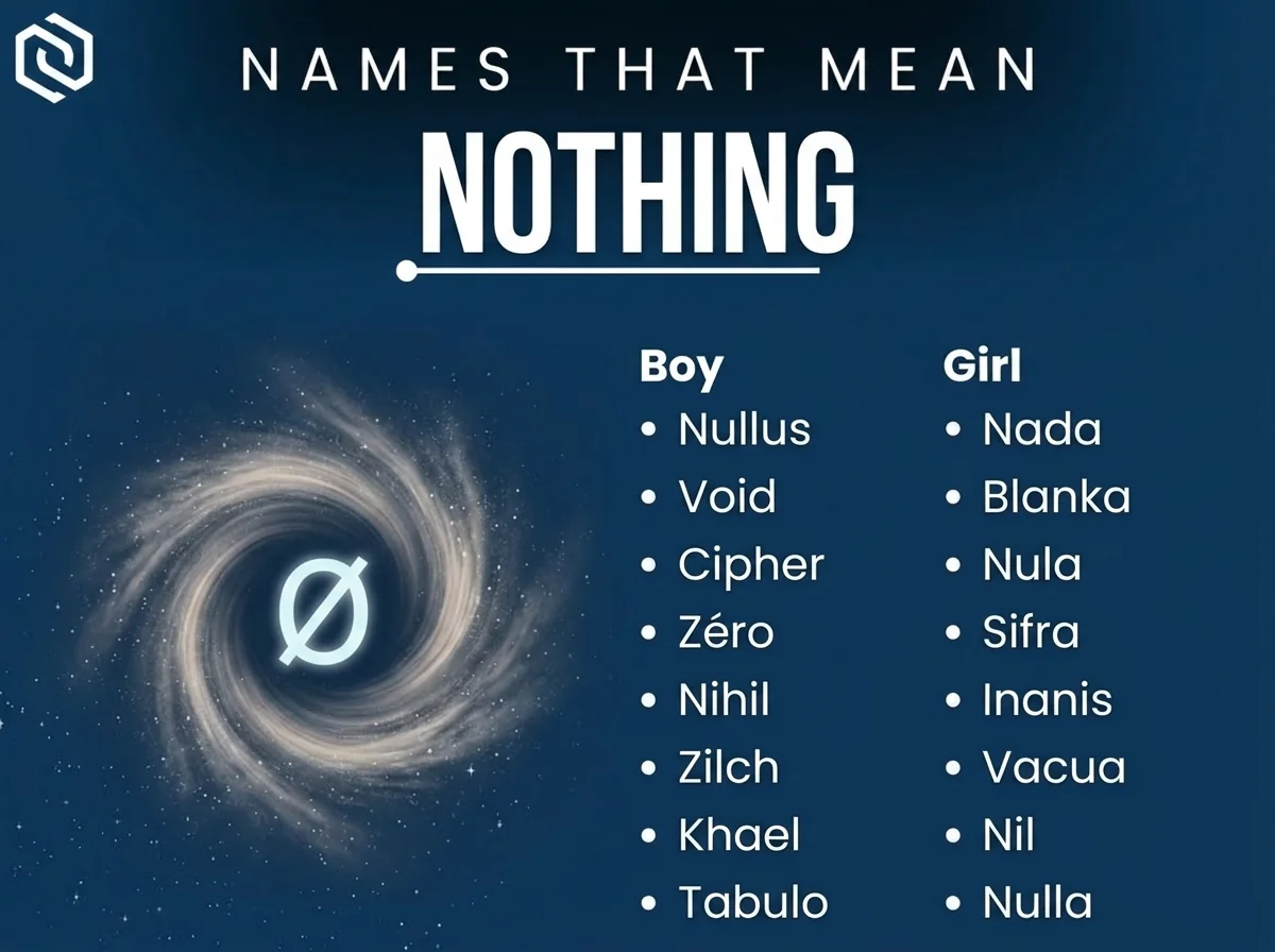 Infographic of boy and girl names that mean nothing: Nula, Nullus, Nada and Blanka