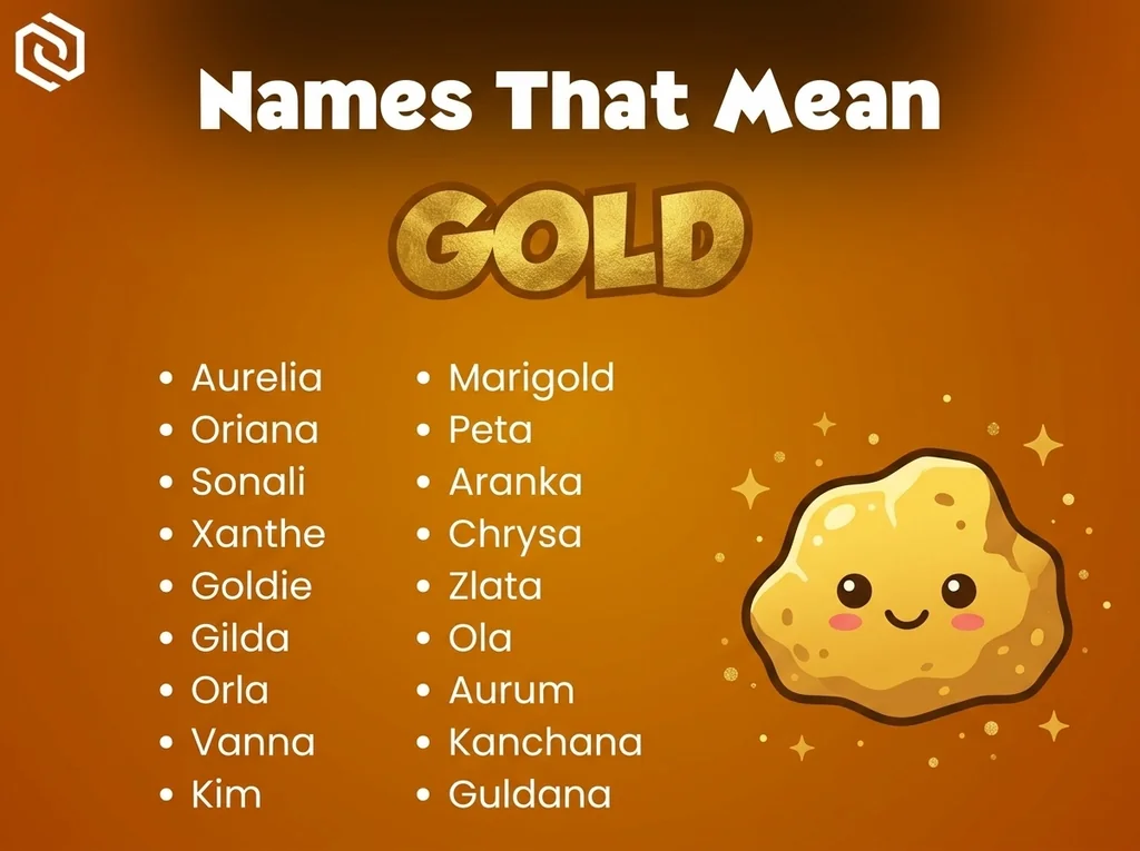 Infographic of baby names that mean gold: Aurelia, Marigold, Oriana and Sonali
