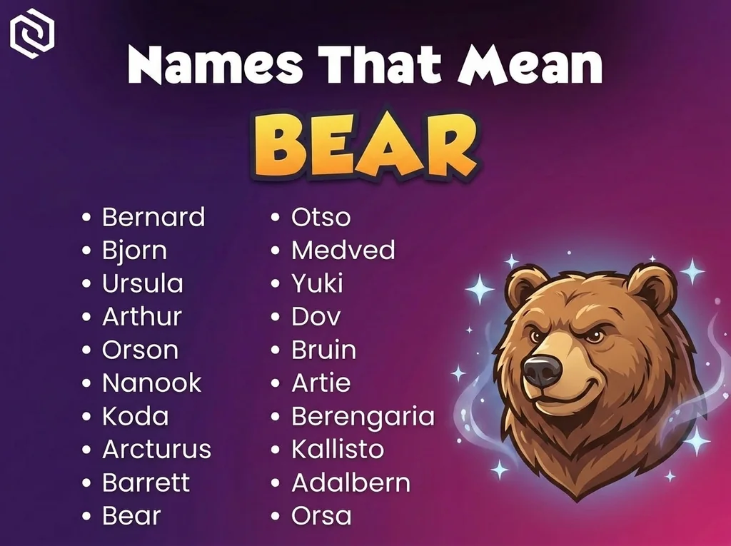 Infographic of baby names that mean bear: Bernard, Otso, Bjorn and Ursula