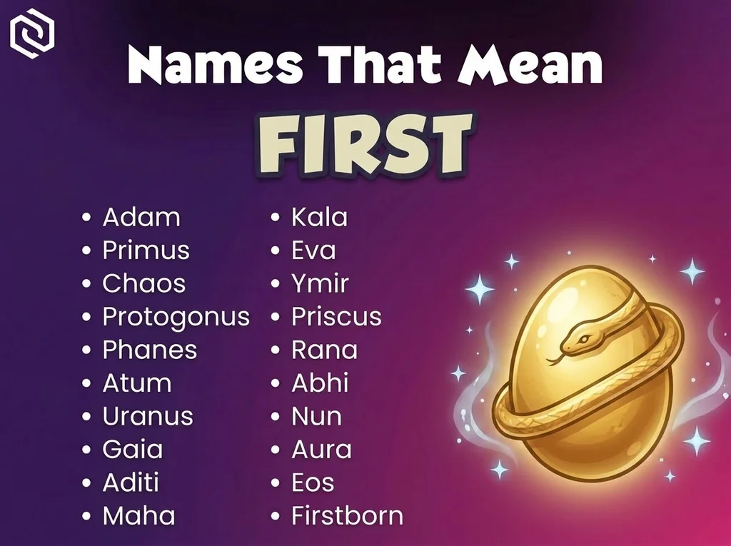 Infographic of baby names that mean first: Primus, Firstborn, Adam and Kala